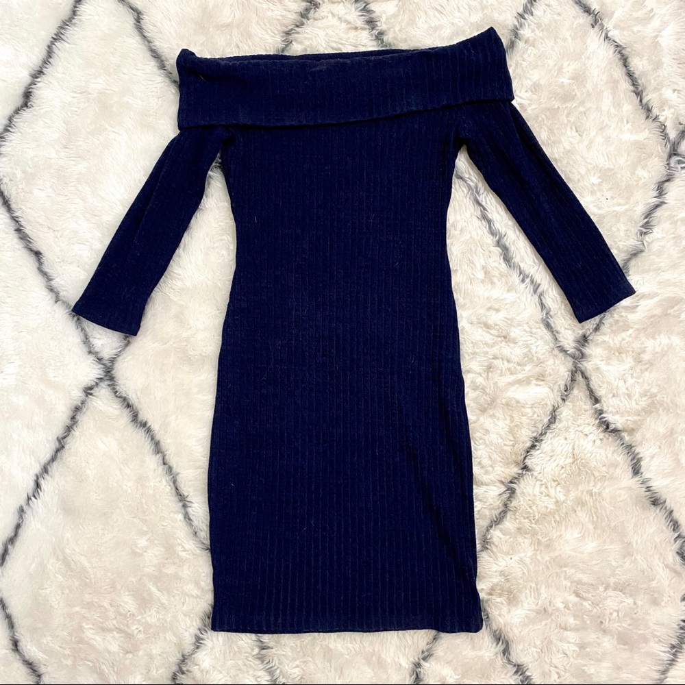 Lulu’s Deep Navy Off-Shoulder Sweater Dress